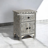 Bone Inlay Arctic 1 Drawer & 2 Doors Nightstand Table Black | Bone Inlay Arctic 1 Drawer & 2 Doors Bedside Table Black